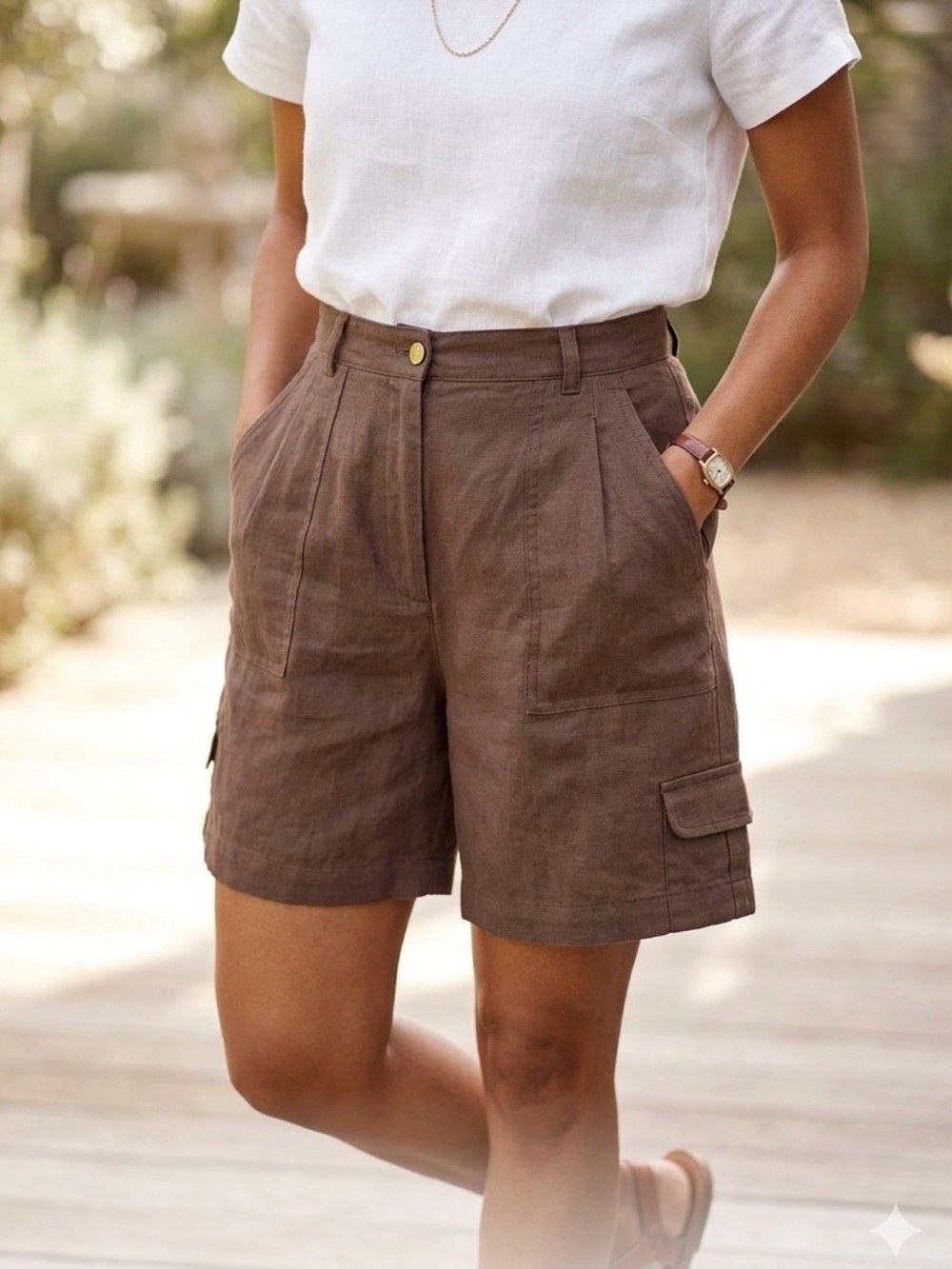 Talbots Chocolate Brown Linen Cargo Shorts